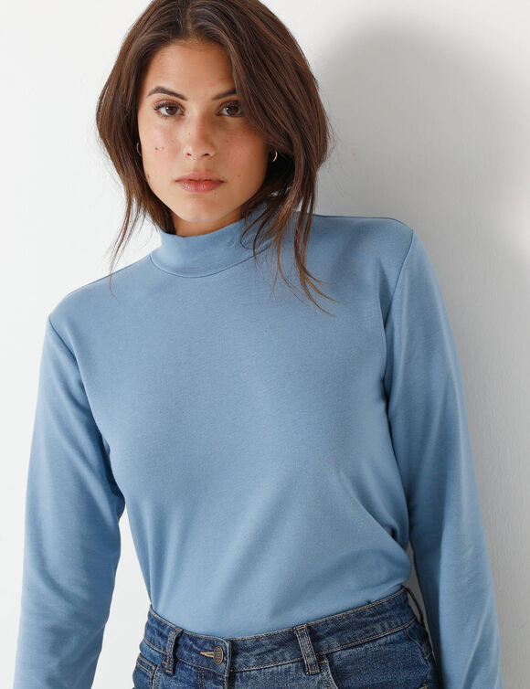 T-shirt chaleur manches longues, col montant (bleu grisé) T-shirt chaleur manches longues, col montant (bleu grisé)